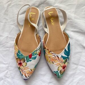Lulus Mae White Floral Print Pointed-Toe Slingback Flats | Size 6 | Like New